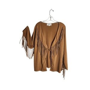 Back In The Saddle Womens Medium Fringe Open Front Cardigan Cognac Brown Western